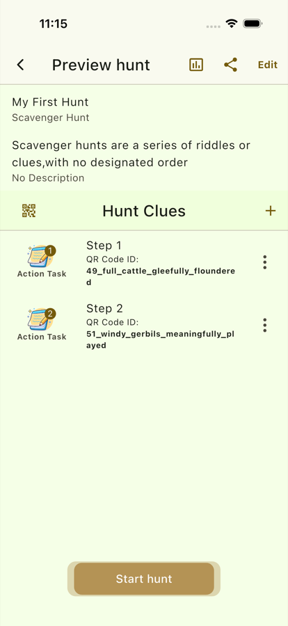 Backyard Hunt hunt details page with multiple clues