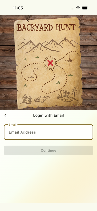 Backyard Hunt sign-in screen