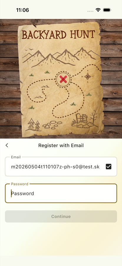 Backyard Hunt account registration screen