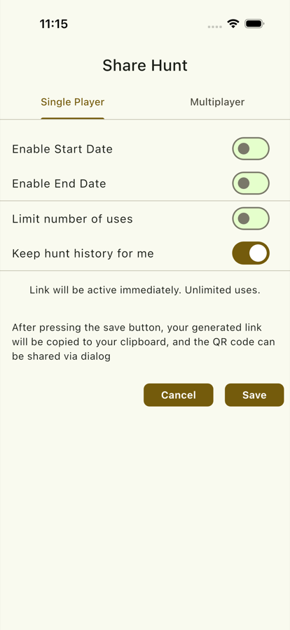 Backyard Hunt share hunt dialog
